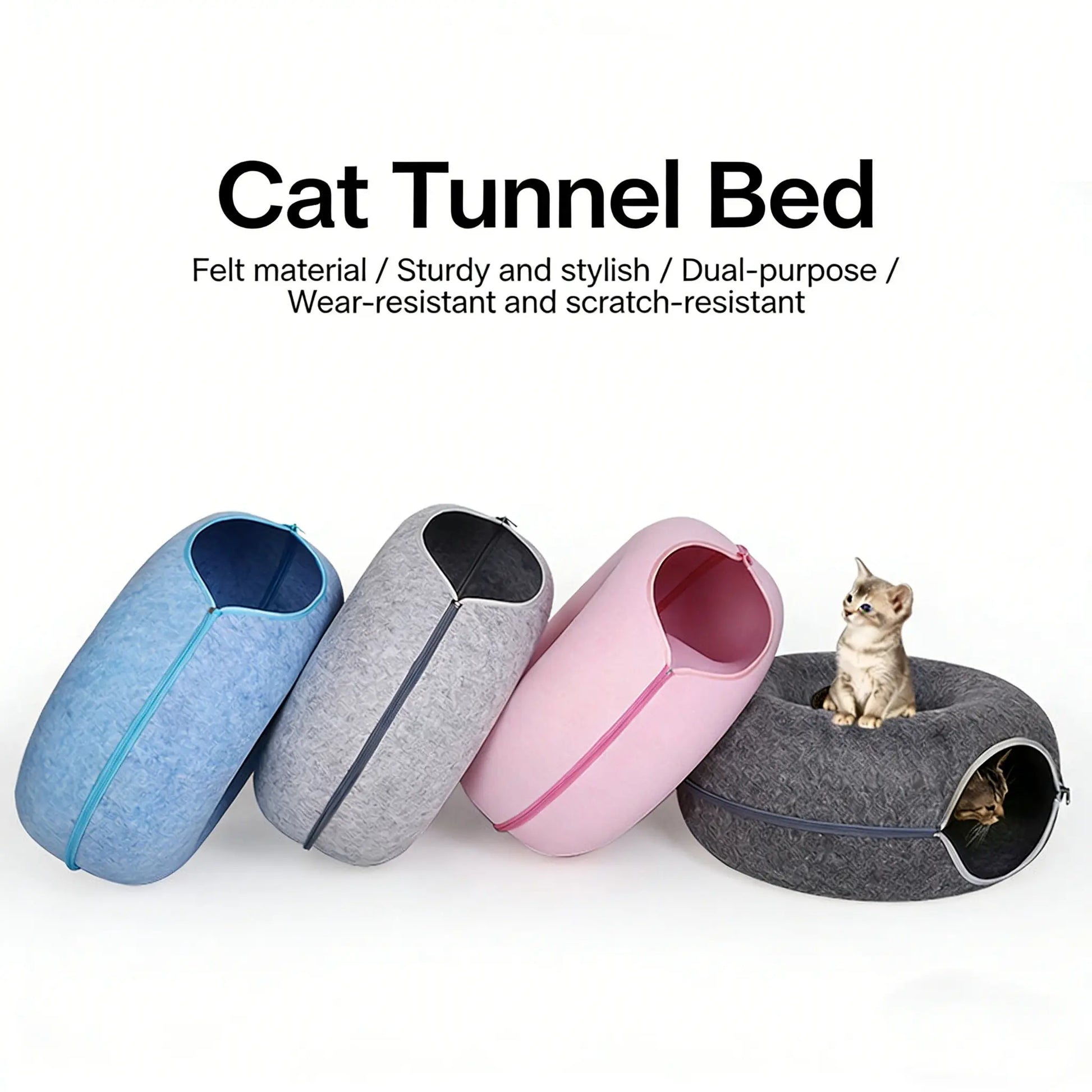 Donut-Tire-Tunnel Cat Shaped Beds - Comfortable, Soft Pet Bed for Cats' Sleeping and Playing Year-Round, Doughnut-Shaped Beds
