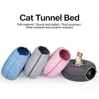 Donut-Tire-Tunnel Cat Shaped Beds - Comfortable, Soft Pet Bed for Cats' Sleeping and Playing Year-Round, Doughnut-Shaped Beds