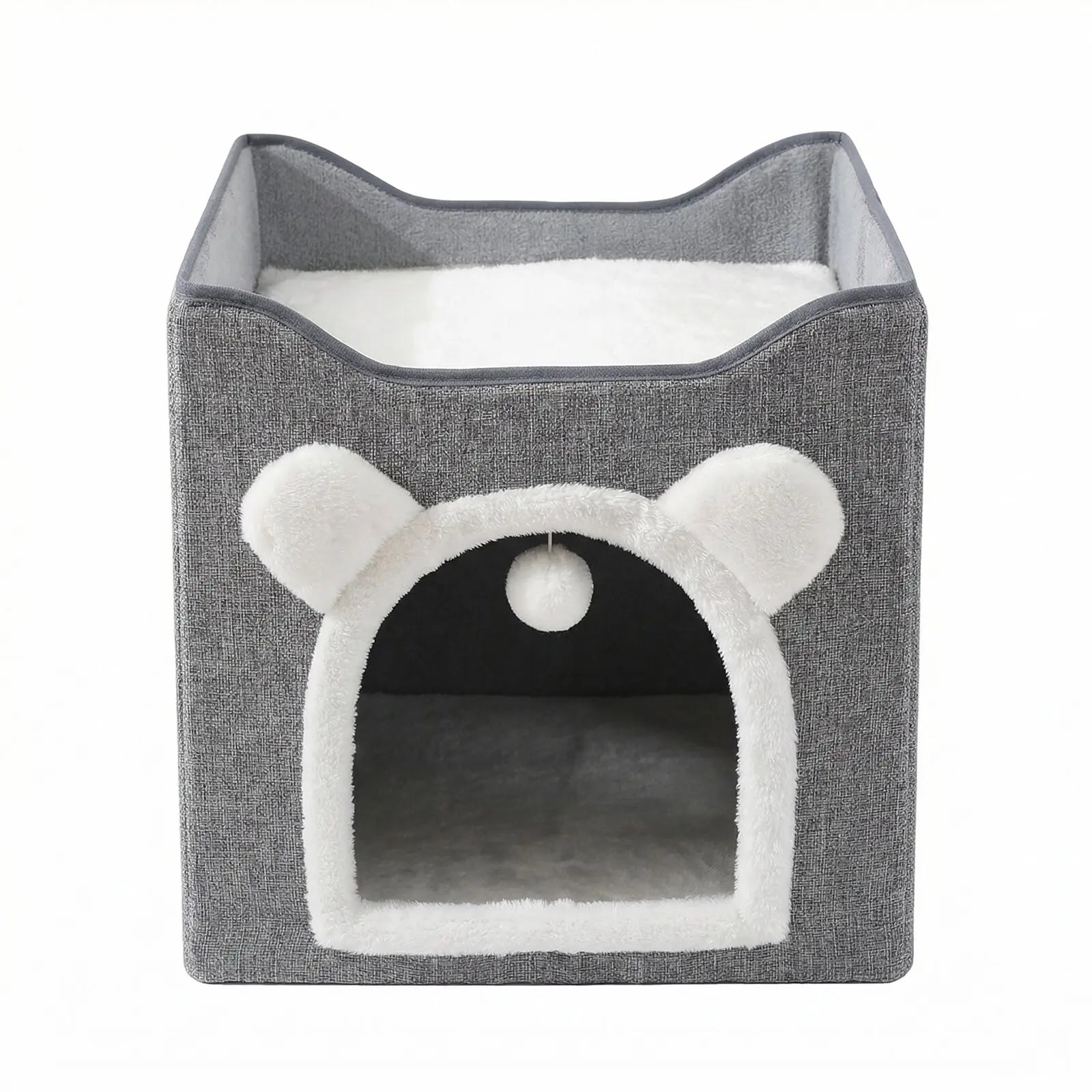 A Cat Suitable for Indoor Cats, with a Large Cat Hole for a Comfortable Apartment, Fluffy Hanging Balls, round Windows, a Foldable Indoor Cat House, Capable of Bearing up to 30 Pounds , with Double-Sided Soft Cushions,Raised Pet Bed