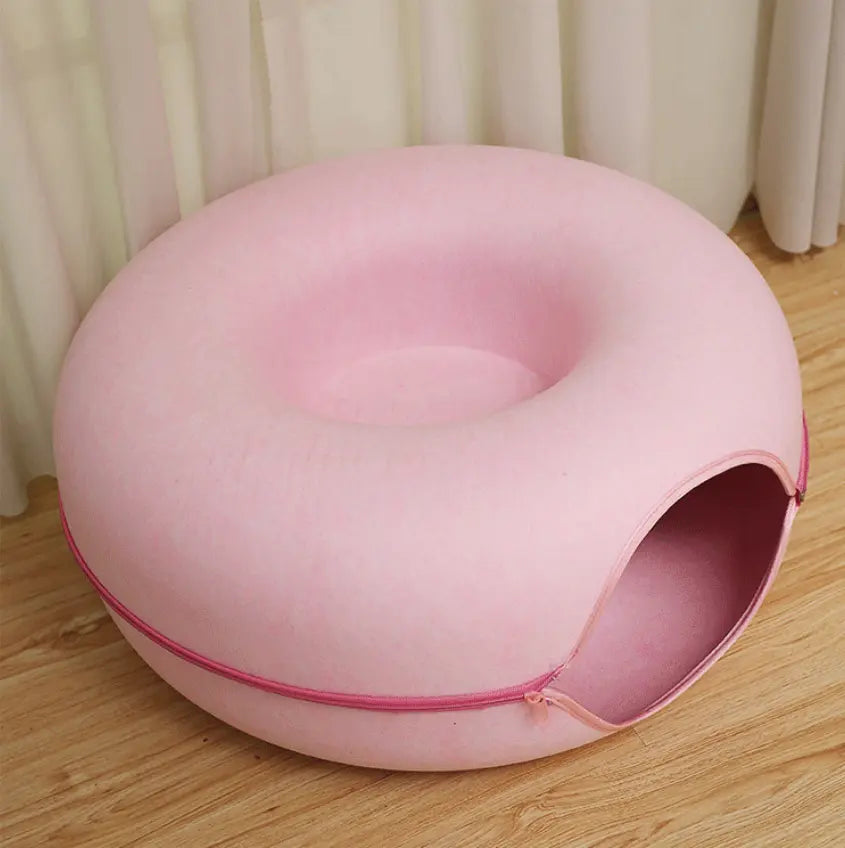 Donut-Tire-Tunnel Cat Shaped Beds - Comfortable, Soft Pet Bed for Cats' Sleeping and Playing Year-Round, Doughnut-Shaped Beds