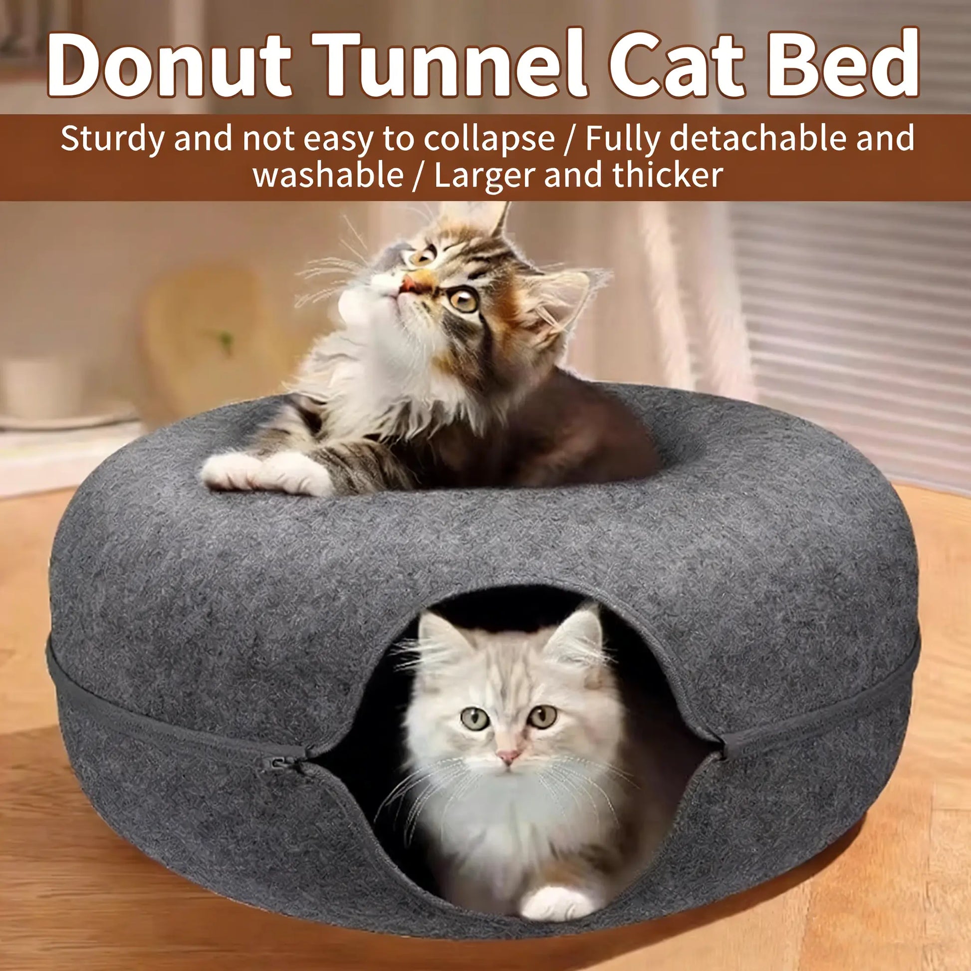 Donut-Tire-Tunnel Cat Shaped Beds - Comfortable, Soft Pet Bed for Cats' Sleeping and Playing Year-Round, Doughnut-Shaped Beds