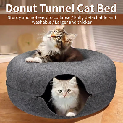 Donut-Tire-Tunnel Cat Shaped Beds - Comfortable, Soft Pet Bed for Cats' Sleeping and Playing Year-Round, Doughnut-Shaped Beds